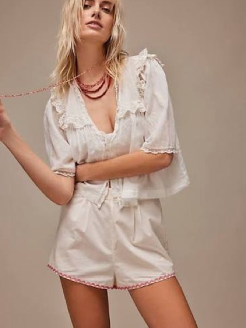 Free People Rosey Posey Cream Maxi Dress Set with under shorts Embroidery - Picture 7 of 8